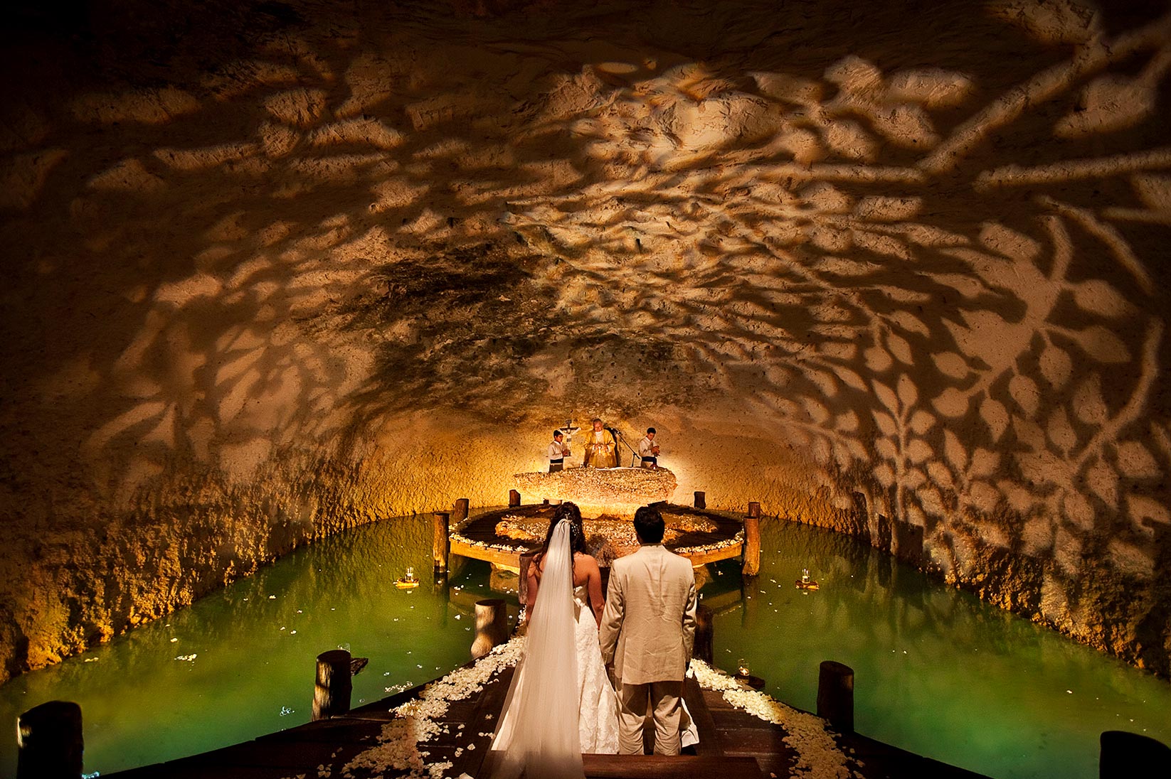 Xcaret wedding chapel detail in warm natural light.
