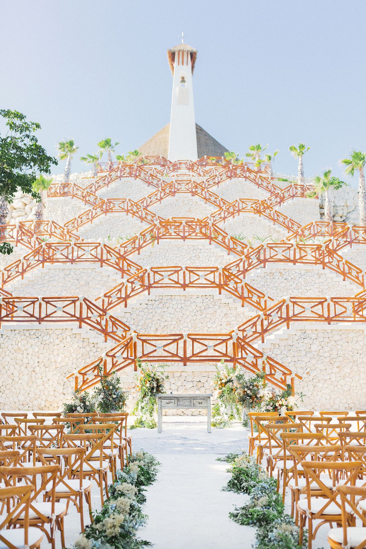 Xcaret ceremony setup for the wedding date and package path